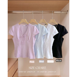 Rika Top เสื้อแขนสั้นน่ารักคอวีแต่งลูกไม้ Miladi [พรีออเดอร์ 1-2 วันเท่านั้น]