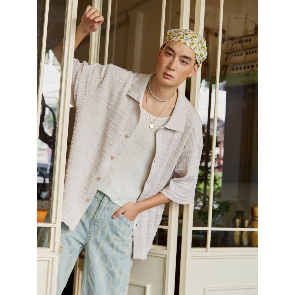 knitCircle - ROOTS Oversized knit shirt (2 สี) Men's collection เสื้อเชิ้ตไหมพรมโอเวอร์ไซส์ ผ่าหน้า ติดกระดุม