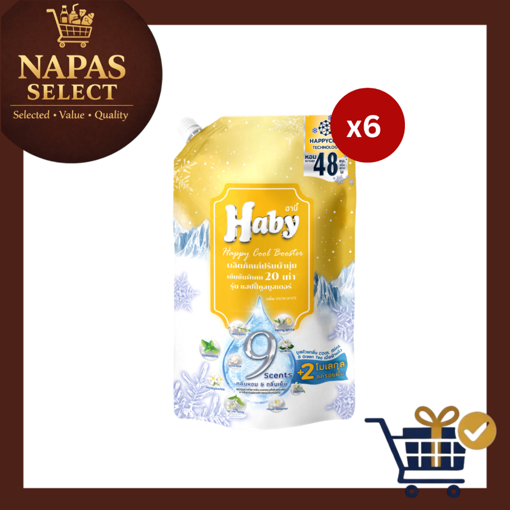 [6 ถุง] Haby น้ำยาปรับผ้านุ่ม Series HAPPY COOL BOOSTER กลิ่น Snow White ขนาด 540 ml.