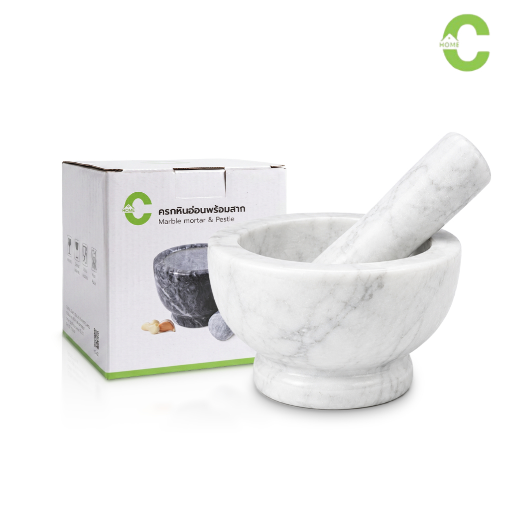 ครกหินพร้อมสาก ครกตำน้ำพริก ครกหินแกรนิต ทรงลึกลายอ่างศิลา ขนาด 4นิ้ว marble mortar ครกแตกเคลมได้ simple mortar
