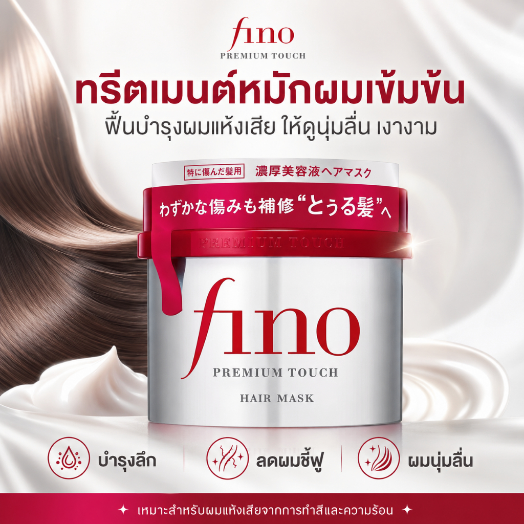 มาส์กบำรุงผม Fino Rich Beauty Essence กระปุกแดง ซ่อมแซม บำรุง ลดปัญหาผมแตกปลาย 230 กรัม