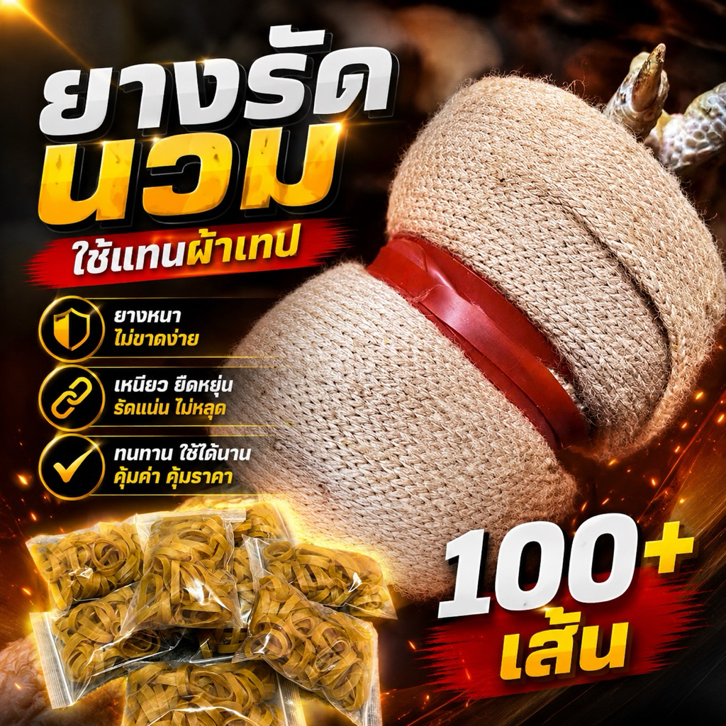 ยางรัดนวม สำหรับรัดนวมไก่ใช้แทนผ้าเทป ประหยัด คละสีแดง-เหลือง 60กรัม