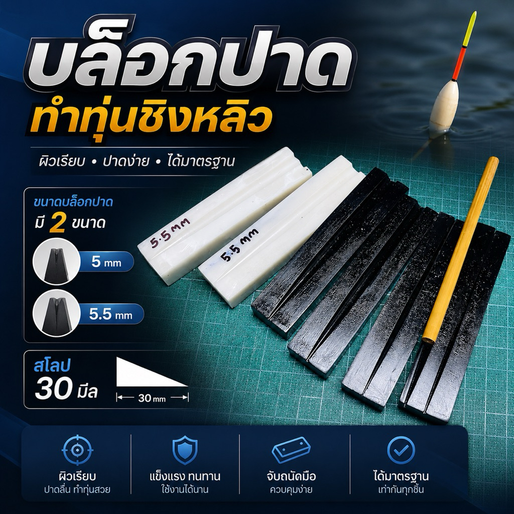 บล็อกปาดขนนกทำทุ่นชิงหลิวตกปลา มี2ขนาด5มิลและ5.5มิล