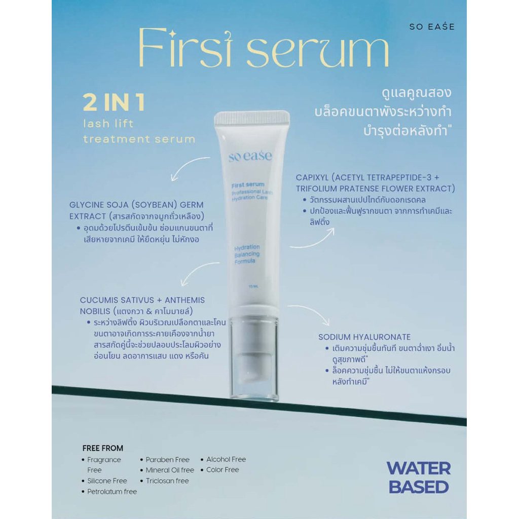 (ร้านในไทย)First Serum So.ease เซรั่มบำรุงขนตา เพิ่มความชุ่มชื้นให้ขนตาระหว่างการลิฟติ้ง#So.ease#เซรั่มบำรุงขนตาSo.ease