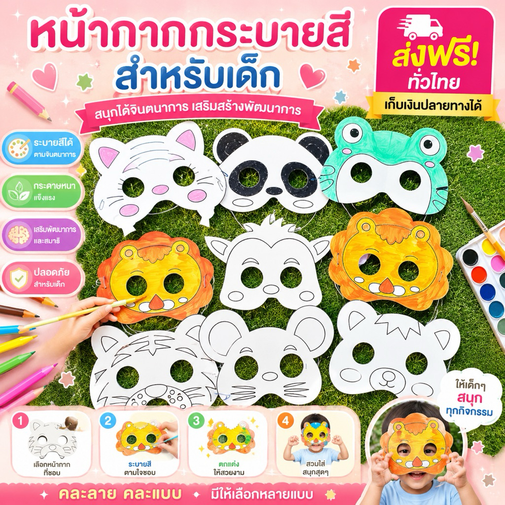 kingshopping(1512) หน้ากากระบายสี หน้ากาก DIY ของเล่นเสริมพัฒนาการ