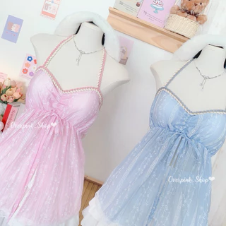 🌸OVP🌸 เสื้อสายเดี่ยวคล้องคอ ผ้าโรซี่(ผ้าบาง) มีฟองนม
