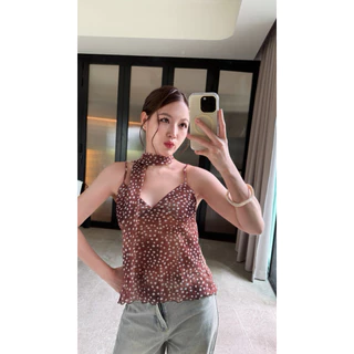 M133- เสื้อสายเดี่ยวตาข่ายลายจุด รุ่น “Dot Mesh” แถมผ้าผูกคอ