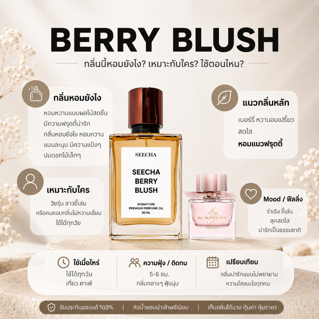 กลิ่น berry blush เบอรี่บลัช [✨กด 3ชิ้น เพื่อรับโปร2แถม1✨] น้ำหอม สี ชา ออยล์ ของแท้ seecha oil Perfume