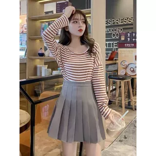Cicishop(003/8812) กระโปรงเทนนิสเอวสูง สีพื้น มีกางเกงซับใน สไตล์สาวเกาหลี