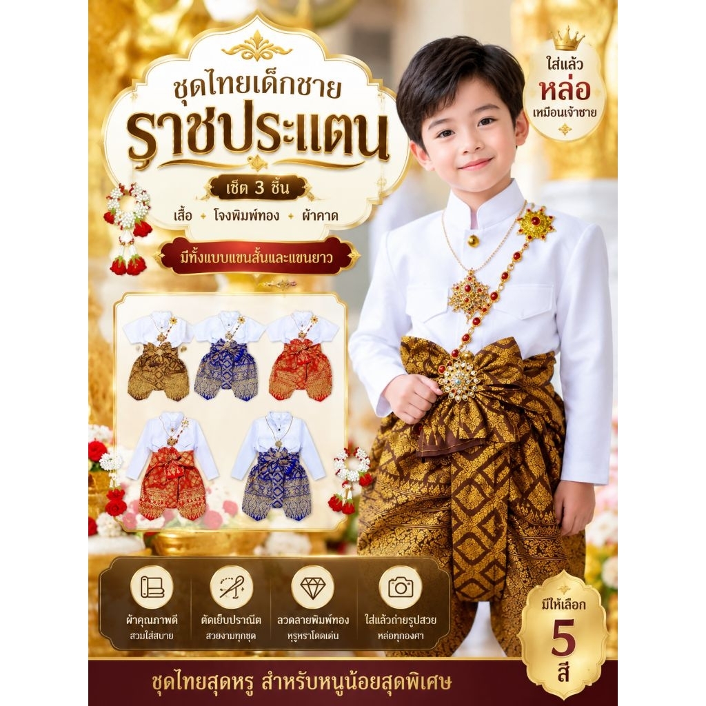 ชุดไทยราชประแตนเด็กชาย💚พร้อมส่ง(SI)