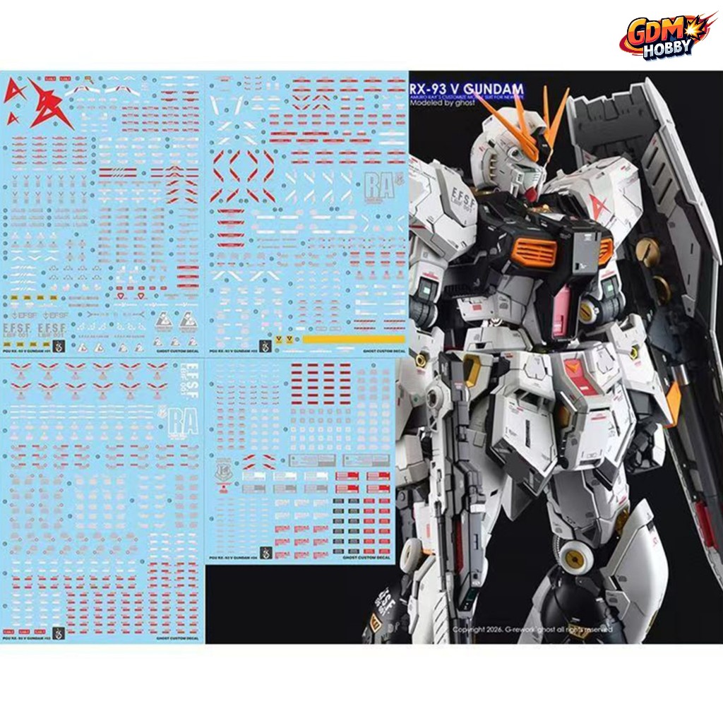 ดีคอลน้ำ DECAL [GHOST] PG 1/60 UNLEASHED Nu Gundam ν Gundam สะท้อนแสงแบล็คไลด์ 4 แผ่น