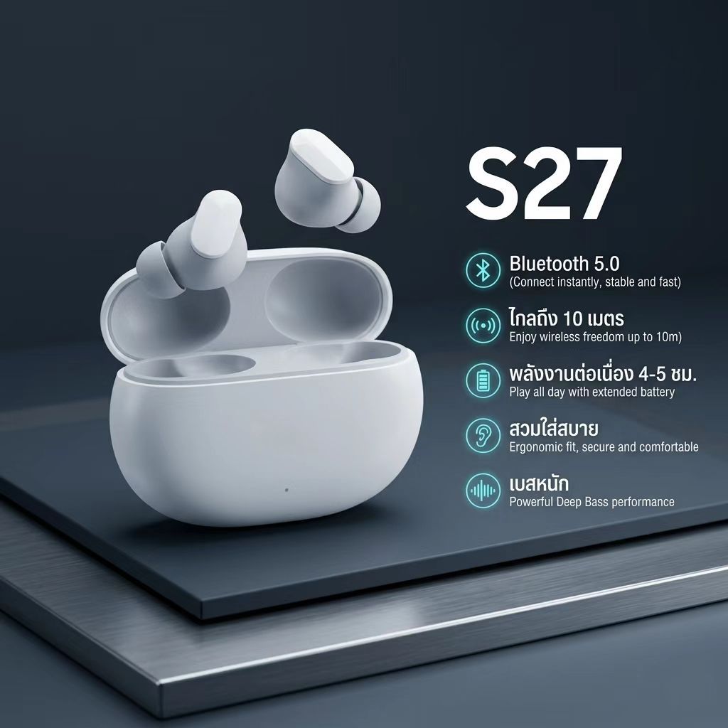 รวมหูฟังบลูทูธ 5.0+EDR TWS หูฟังไร้สาย กันน้ำIPX7 ใส่ออกกำลังกายได้ไม่หลุด เสียงละดับเดียวกันทั้งหมด