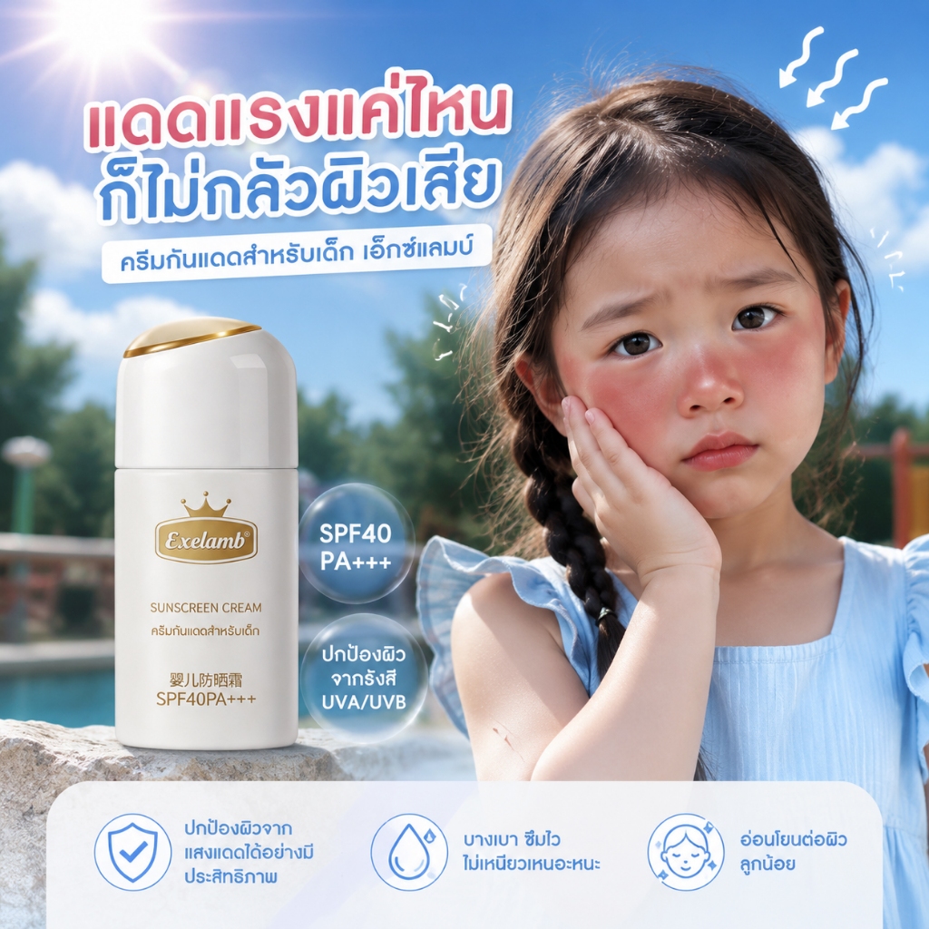 EXCELAMB กันแดดเด็กทาหน้า Physical SPF40 PA+++ Zinc Oxide 6 เดือนขึ้นไป body&face ผิวแพ้ง่ายก็ใช้ได้ ครีมกันแดดสำหรับเด