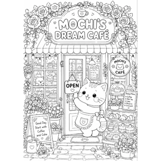 สมุดระบายสีสำหรับเด็ก วัยรุ่น ผู้ใหญ่ คาเฟ่ในฝันของเจ้าโมจิ