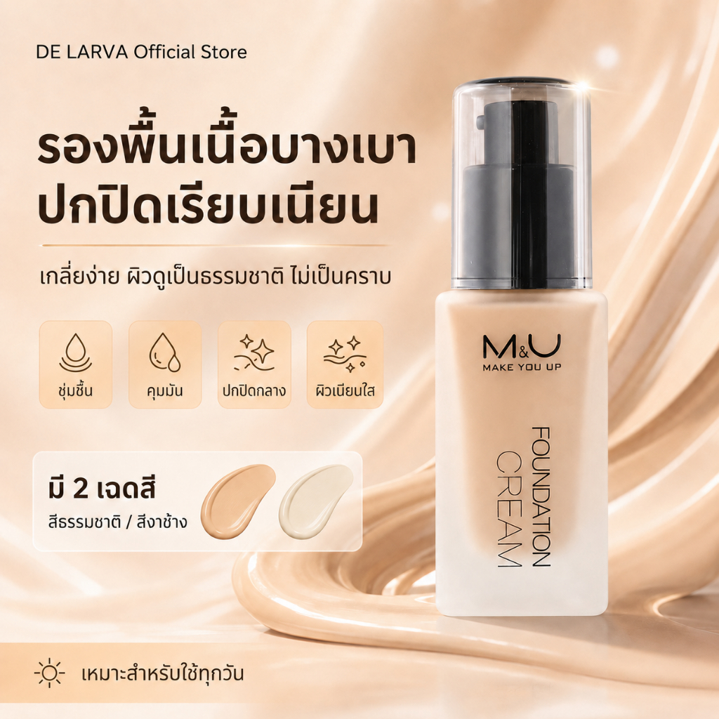 DE LARVA รองพื้นเนื้อบางเบา ชุ่มชื้น ปกปิดดี ผิวสวยตลอดวัน รองพื้นติดทน แมทลุค ผิวมันผิวผสม