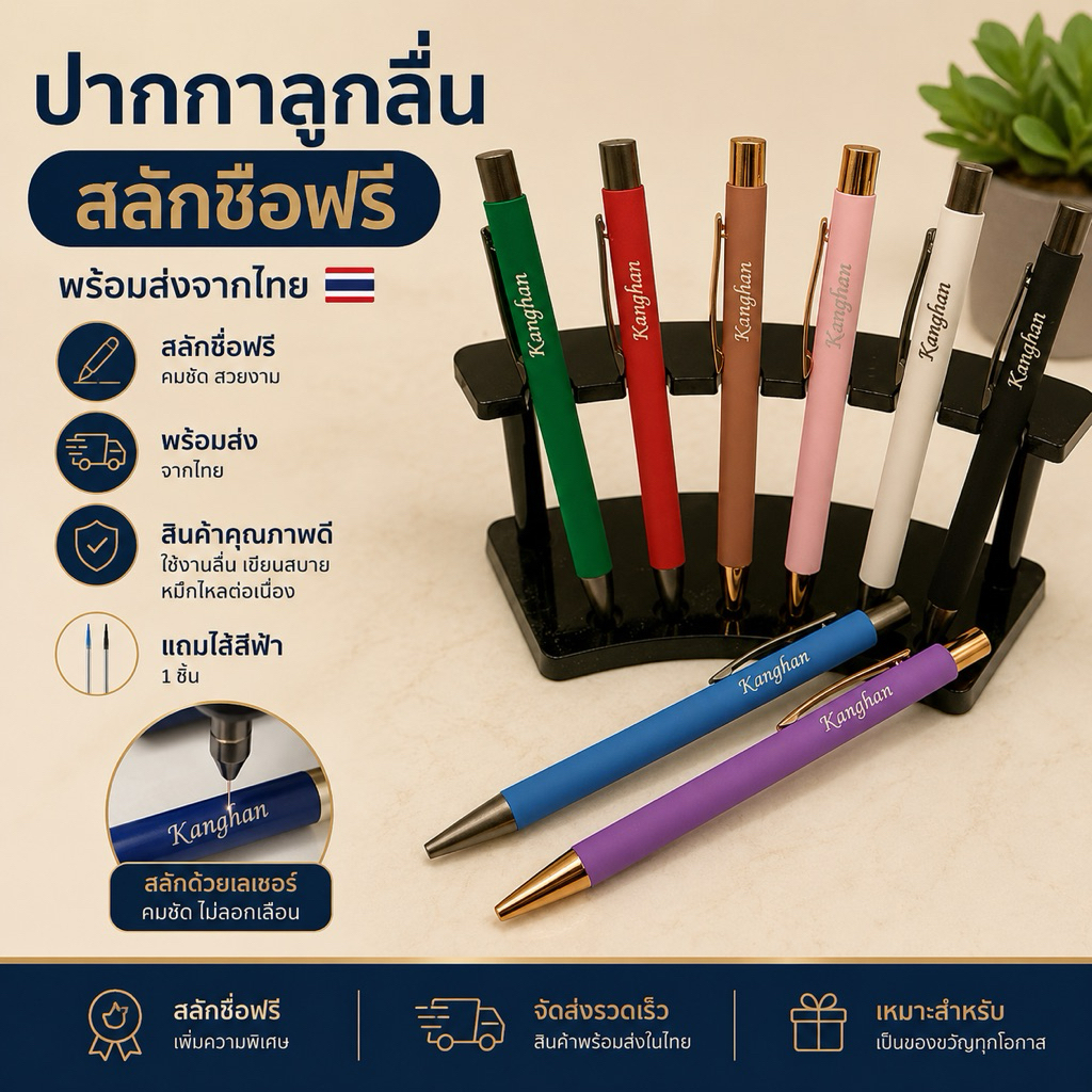 ปากกาลูกลื่นแบบกด ด้ามโลหะ สลักชื่อฟรี แถมไส้รีฟิว พร้อมส่งในไทย