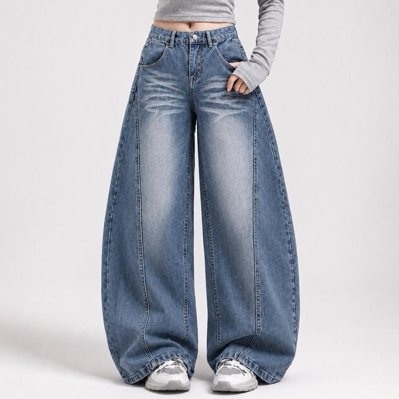 #718 (XS-9XL) jinjeans Barrel baggy Jeans ปลายขา 12-13.5 กางเกงยีนส์ทรงหลวม กระบอกใหญ่ ขากว้าง