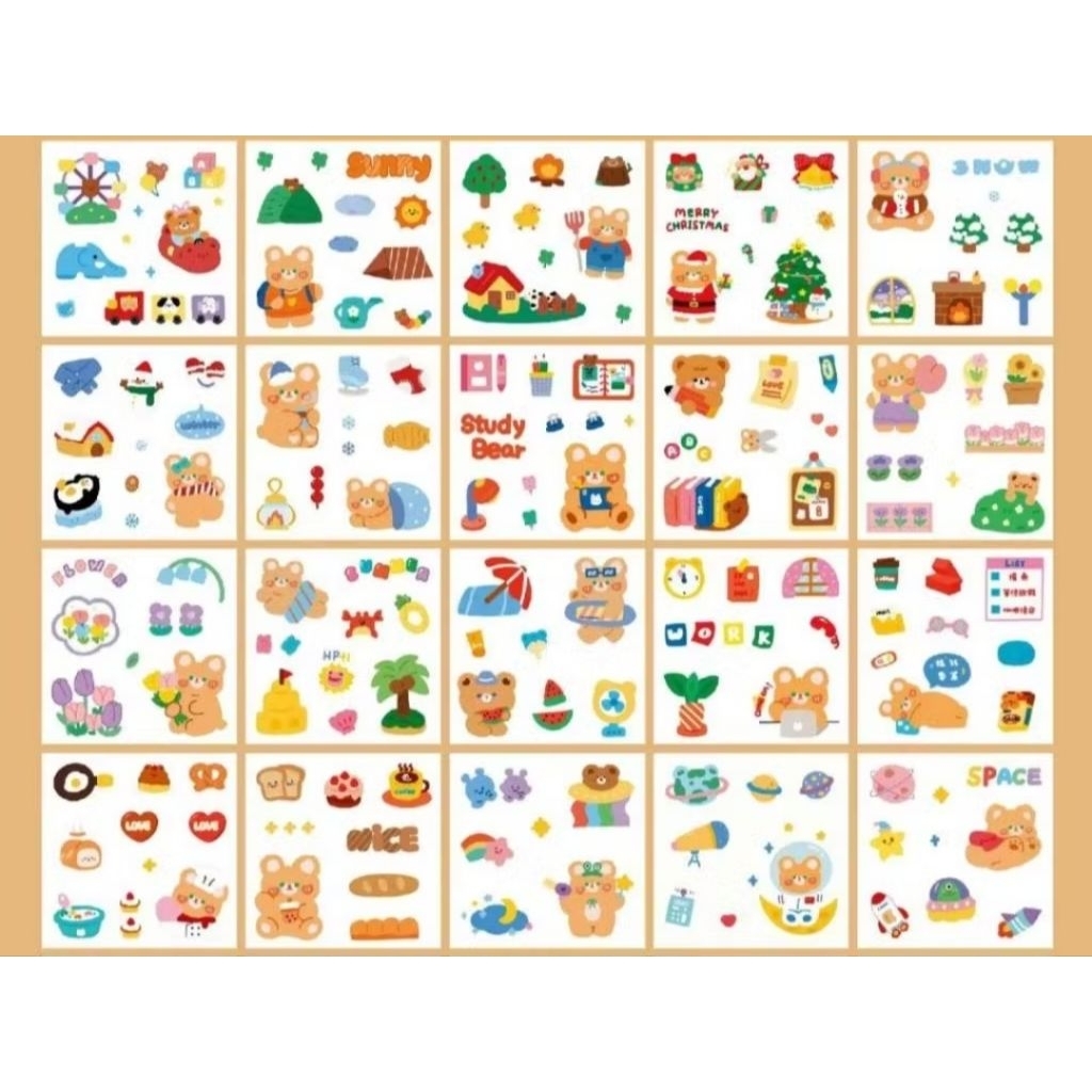 Bhutdee(STK)สติ๊กเกอร์ ลายBearDaily ติดกล่อง ติดแก้ว