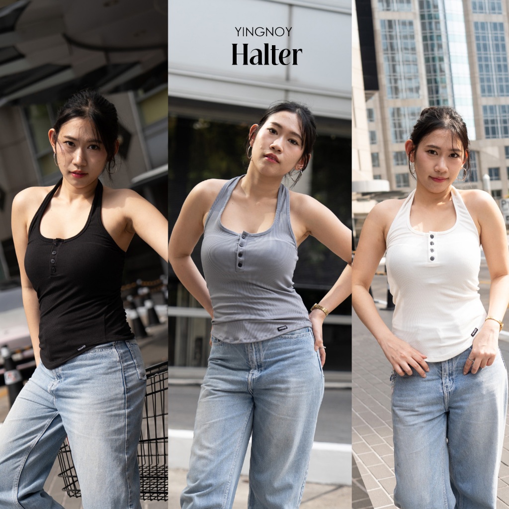 Halter | เสื้อคล้องคอผู้หญิง มีกระดุมหน้า ทรงเข้ารูป สไตล์มินิมอล รวมสี