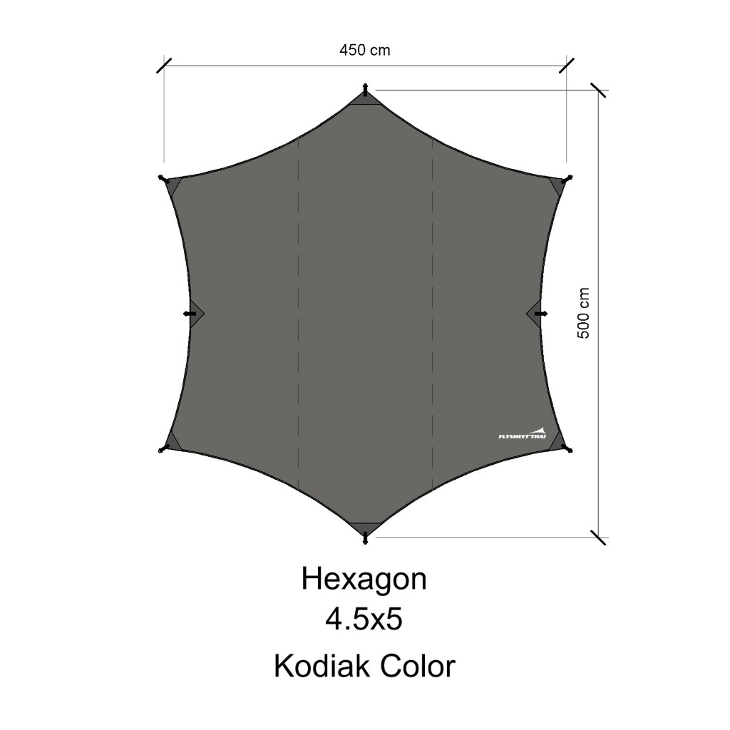 ฟลายชีท 4.5x5 Hexagon TN วัสดุระบายอากาศได้ กันน้ำระดับ100% ทาร์ป ผ้าคลุมเต็นท์ ทรงผีเสื้อ ฟลายชีทไทย Flysheetthai