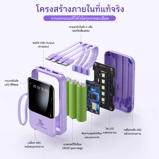 Power Bank 20000mAh รุ่น A101 ABS สายชาร์จในตัว 4 หัว สำหรับiOS-Android USBชาร์จได้ทุกรุ่น มินิพาวเวอร์แบงค์