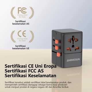 ANRMESUN อะแดปเตอร์สำหรับเดินทาง, อะแดปเตอร์แปลงไฟ, ปลั๊กอเนกประสงค์, ปลั๊กแบบรวมทุกอุปกรณ์ พร้อมพอร์ต Type-C 2 พอร์ต แล