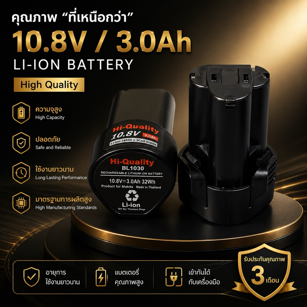 Battery สว่านไร้สาย Makita ความจุแบตเลือกได้ 1.5-3.4Ah(แรง,ถึก,ทน) ภายในใช้ถ่านชาร์จ18650แท้คุณภาพ รับประกันคุณภาพ 1 ปี