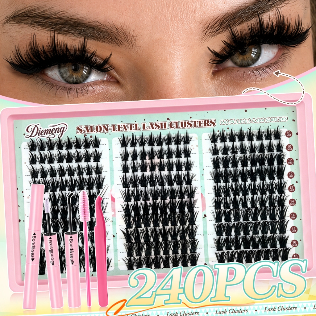 ชุดต่อขนตา DIY Lash Clusters 30D40D-Clusters MIX 9-16 มม ขนตาปลอมแบบเส้นเดี่ยว 200/240 ชิ้น พร้อมกาวและกาวกันน้ำ และแหนบ