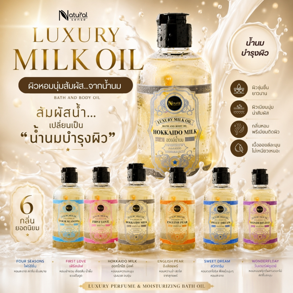 Luxury Milk Oil ออยล์น้ำนม (สูตรน้ำหอม) ออยล์บำรุงผิว บำรุงผิว เนียนนุ่ม ชุ่มชื้น 250ml.