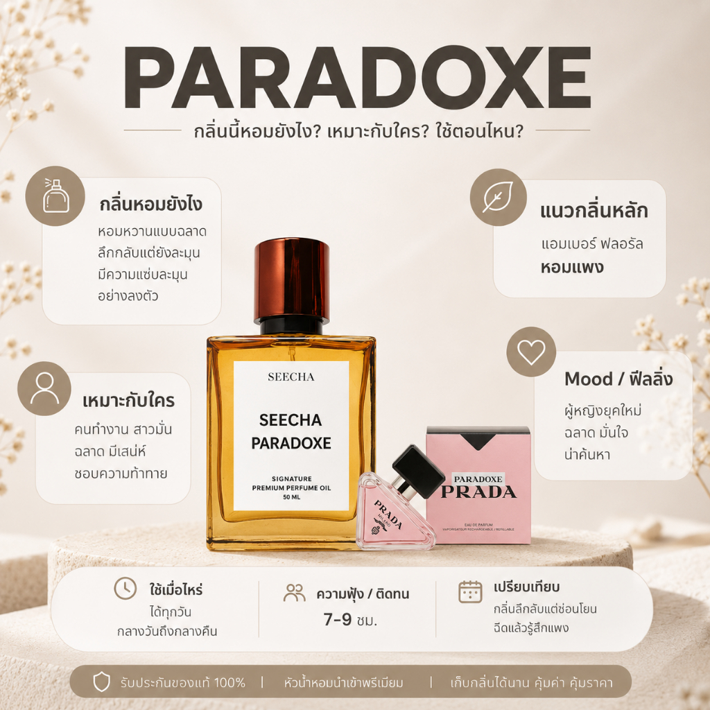 กลิ่น paradoxe พาราด็อก [✨กด 3ชิ้น เพื่อรับโปร2แถม1✨] น้ำหอม สี ชา ออยล์ ของแท้ seecha oil Perfume