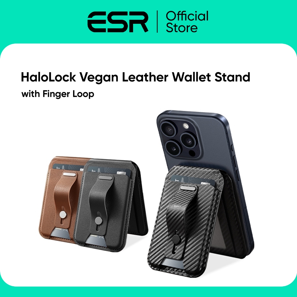 ESR ที่ใส่บัตรติดหลังมือถือแบบตั้งได้ รุ่น HaloLock Vegan Leather Wallet Stand with Finger Loop