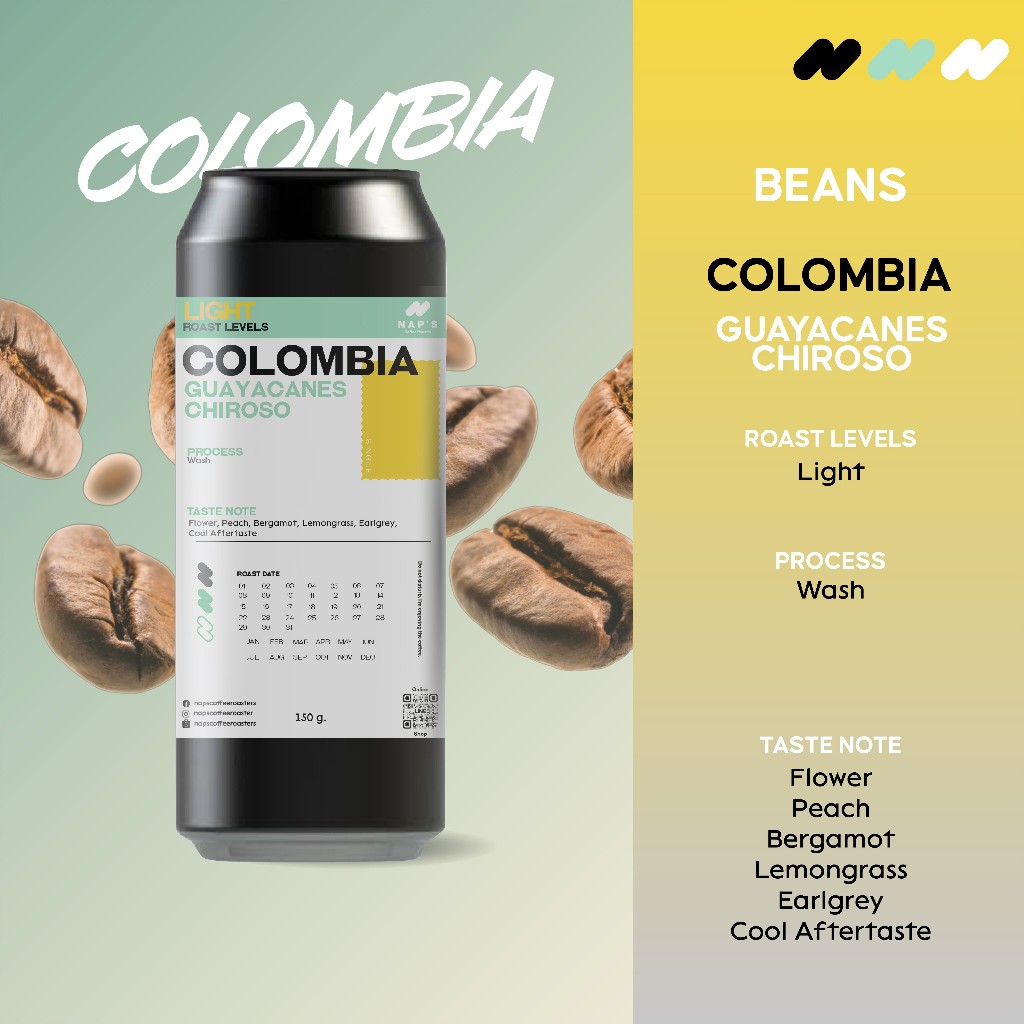 Naps Coffee Roasters เมล็ดกาแฟคั่วอ่อน Colombia Guayacanes Chiroso - Wash 150G