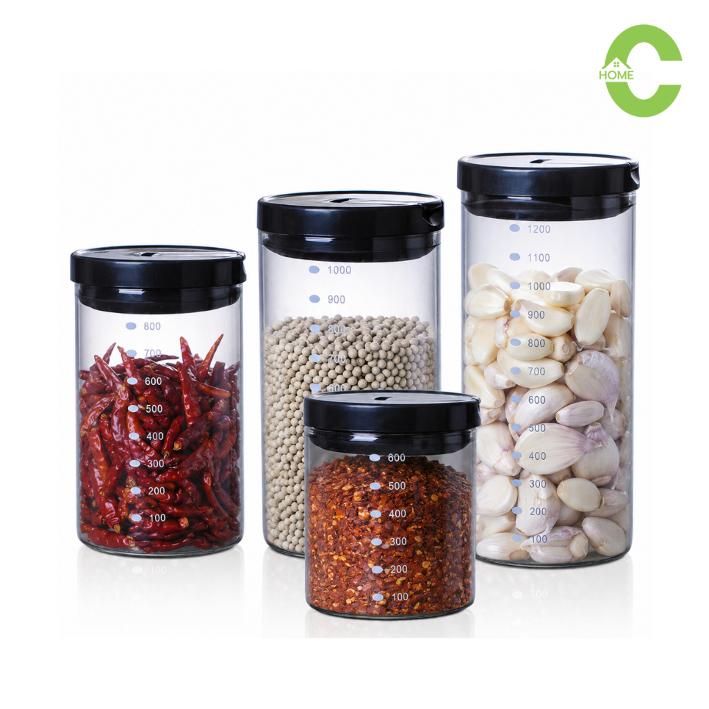ขวดใส่เครื่องปรุง ขวดโหลเก็บของแห้ง Food Storage โหลแก้วสูญญากาศ ใส่ของแห้ง ธัญพืช ชา ขนม เครื่องปรุงรส Simple Kitchen