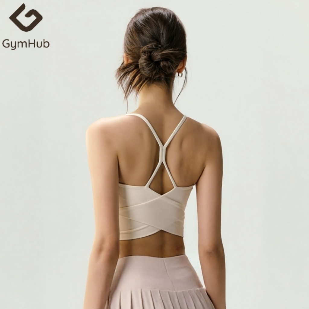 GymHub ชุดชั้นในโยคะแบบไร้โครงสร้าง ดีไซน์สายไขว้หลังสวยงาม ทรงยกกระชับสำหรับการออกกำลังกายและวิ่ง