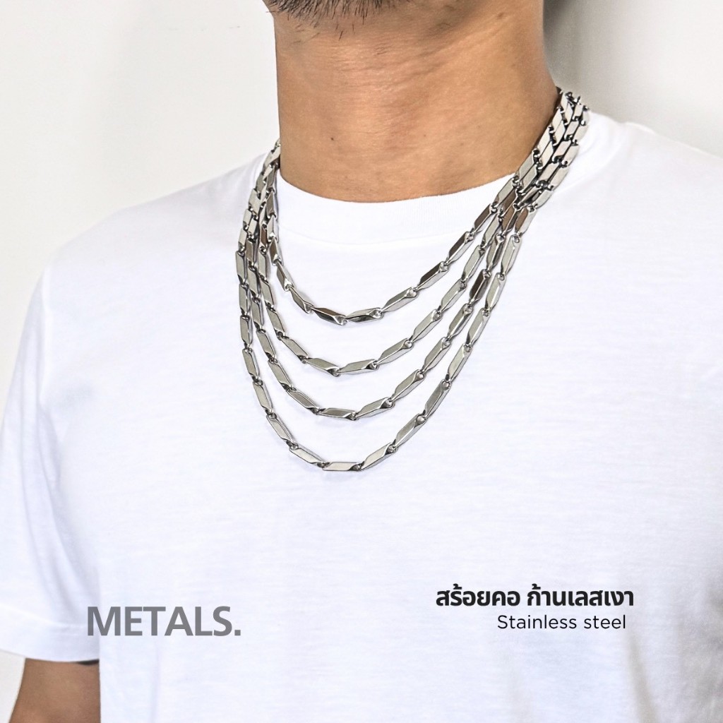 METALS สร้อยข้อมือเลส รุ่นขอบตรง  10 mm สีเลสเงา สแตนเลส (WATERPROOF)  B01-02