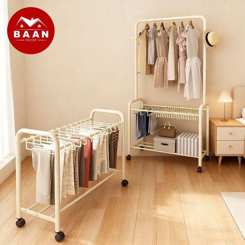 Baan ราวแขวนกางเกง มีล้อ เลื่อนได้ ปรับขนาด 52-81cm ราวแขวนผ้า ราวตากผ้า อเนกประสงค์
