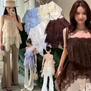 Lumière Lace : สายเดี่ยวระบาย ชั้นใหญ่ แต่งลูกไม้ มีซับใน ด้านหลังสานๆ ร้อยเชือก ปรับสายสั้นยาว งานเกรดนำเข้า