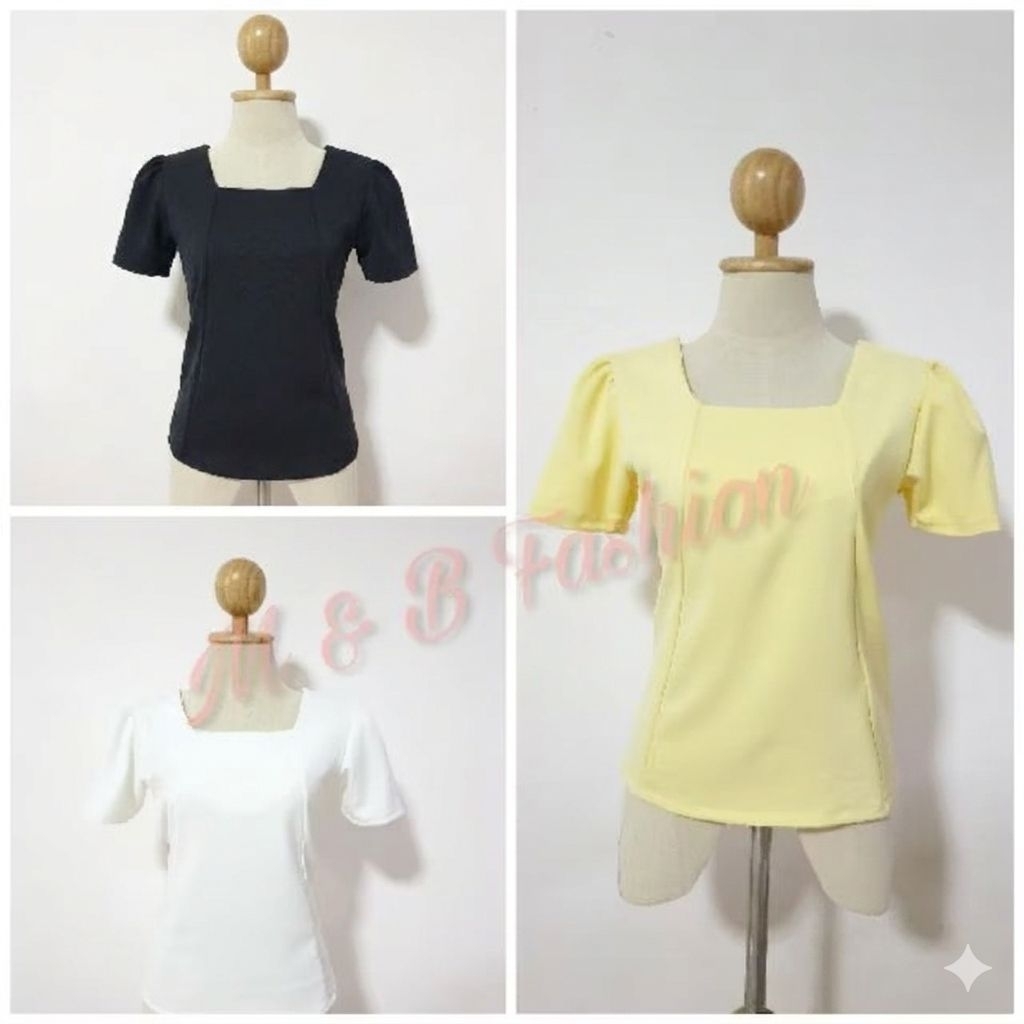 🍓เสื้อคอเหลี่ยม แขนตุ๊กตาน่ารัก เสื้อทำงานทรงหรูใส่สวยใส่ทำงาน149฿🍓