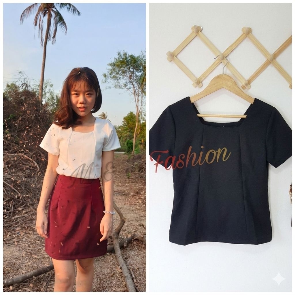 👕เสื้อฮานาโกะคอเหลี่ยม ลุคผู้ดีเรียบแต่หรูใส่สวย ชุดทำงาน👕 เริ่มต้น 120฿