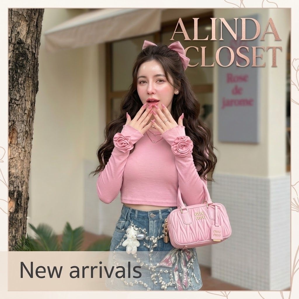 𝘼𝙇𝙄𝙉𝘿𝘼 𝘾𝙇𝙊𝙎𝙀𝙏 ᯓ ★ SET เสื้อครอปแขนยาวผ้าเรยอนเนื้อนุ่ม+กางเกงยีนส์ขาสั้นพิมพ์ลาย3Dหน้า-หลัง+เข็มกลัด