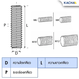 Kacha สตัดเกลียว สตัดโบลท์ สแตนเลส 304 ความยาว 1 เมตร ขนาด M6, M8, M10, M12