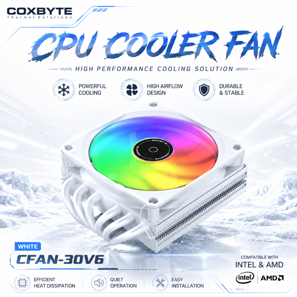 Coxbyte 30v6 Low-Profile CPU Cooler – Compact Small Case Heatsink, 90mm PWM Fan, Support Intel LGA12