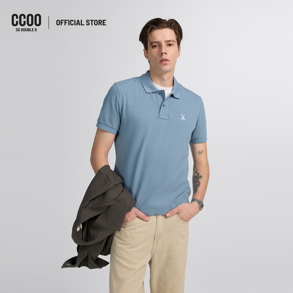 CC DOUBLE O SHORT SLEEVE PIQUE POLO SHIRT ผู้ชาย เสื้อโปโลแขนสั้นผ้าปิเก้ปักนก รุ่น O26WGMA027 (AW26 #P1)