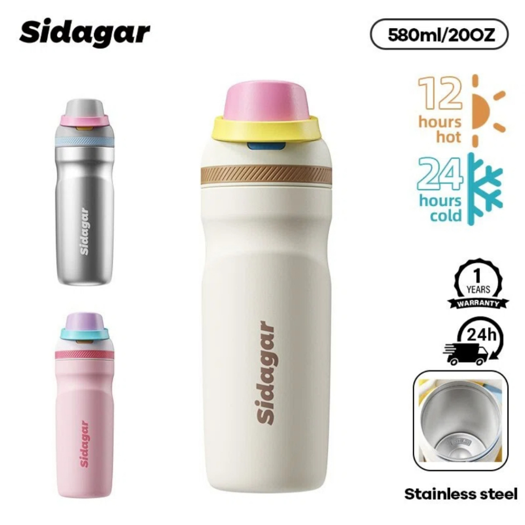 Sidagar แก้วเก็บความเย็น สเตนเลส 316 580ML แก้วน้ํา พร้อมหลอดดูด แบบพกพา แก้วเก็บอุณหภูมิ