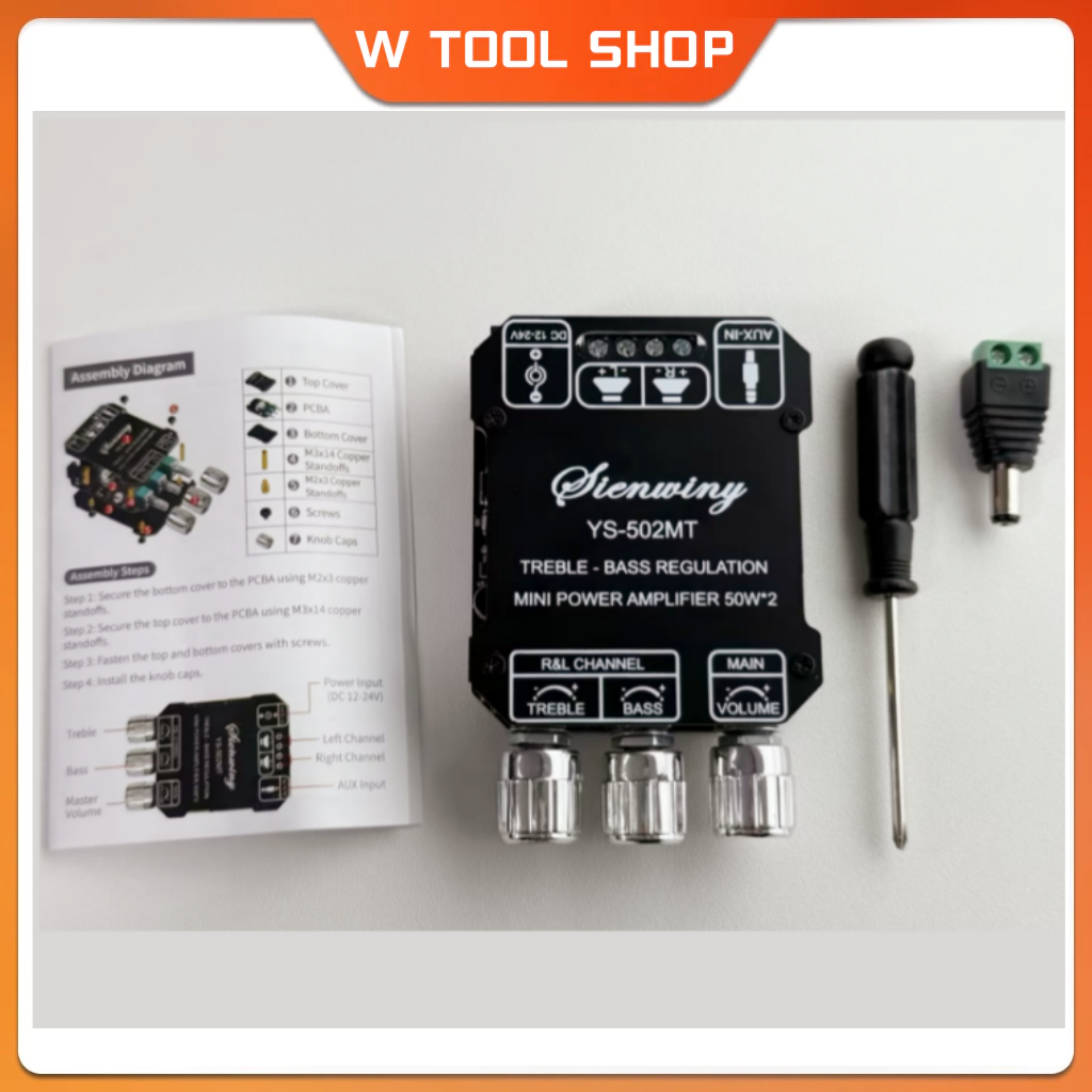YS-502MT บอร์ดขยายเสียง Sienwiny 502MT บลูทูธ 5.0 กำลังสูง 2×50W พร้อมปรับเสียงเบส-แหลม ครบวงจร