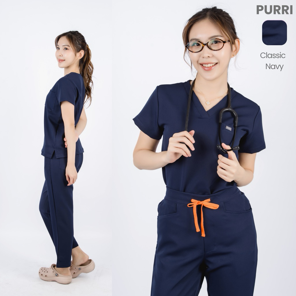 PURRI ชุดสครับทางการแพทย์ ชุดสครับหมอ รุ่น Classic สี Navy (แยกเสื้อและกางเกง)