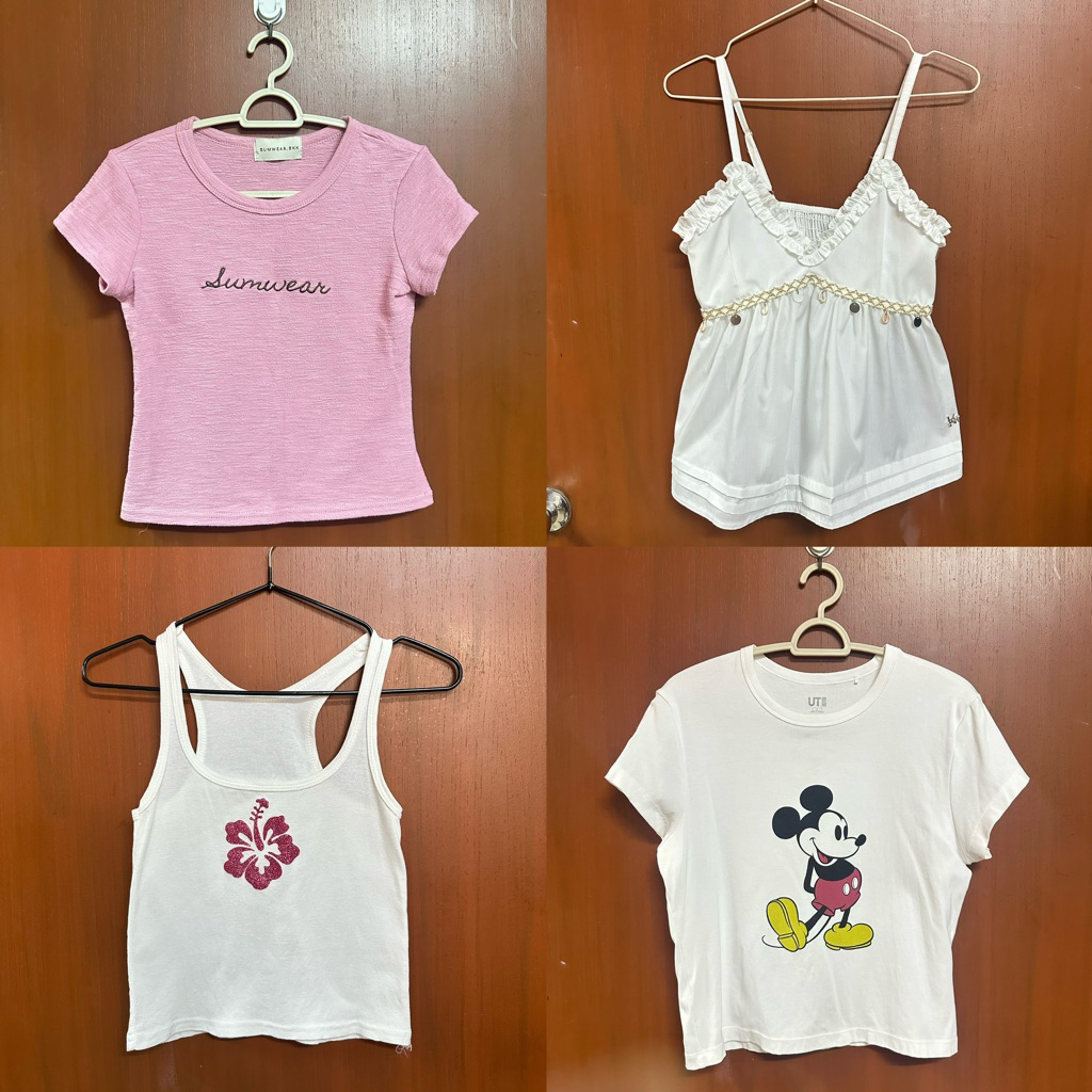 ส่งต่อเสื้อผ้าน่ารักๆ แฟชั่น ไอจี เสื้อกล้าม สายเดี่ยว ปาดไหล่ แขนตุ๊กตา กระโกรง กางเกงขาสั้น มือ1-2 อัพเดต 2/7/69