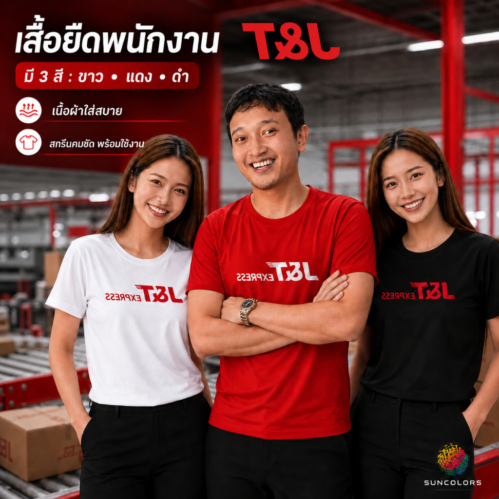 เสื้อพนักงาน J&T Express เสื้อยืดคอกลม ผ้าไมโครโพลีเอสเตอร์ แห้งไว ใส่สบาย สกรีนสียาง สีแดง ดำ ขาว ไซซ์ S-4XL