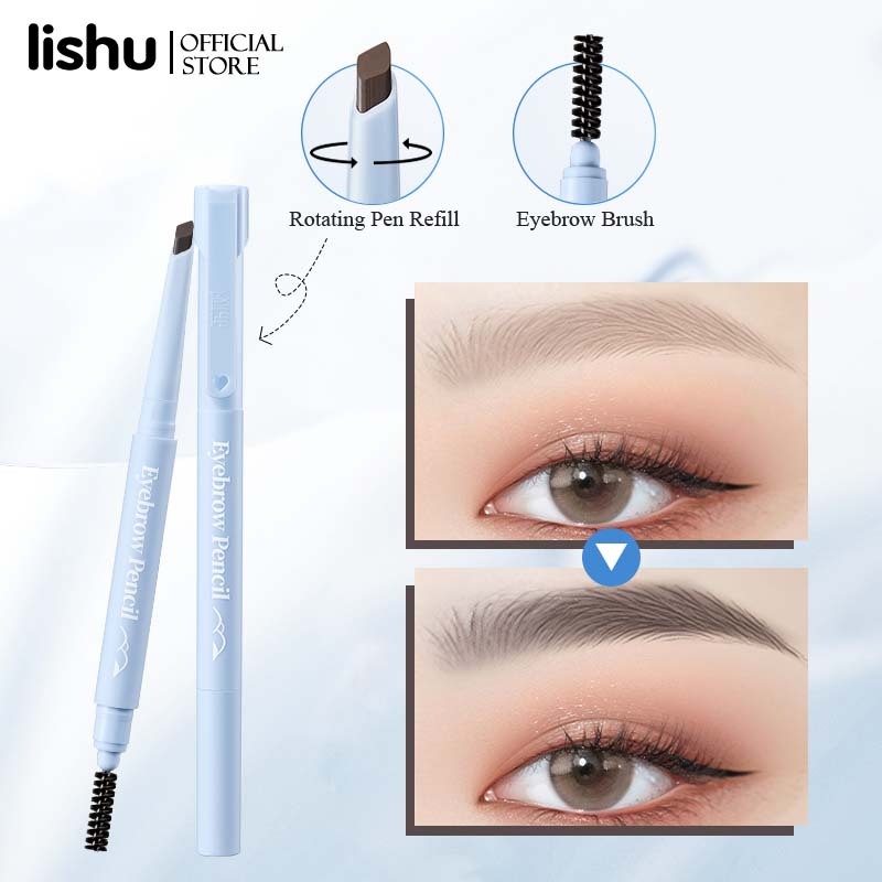 Lishu ดินสอเขียนคิ้ว กันน้ำ ดินสอเขียนคิ้วแบบหมุน 2 in 1 มีแปรงปัดคิ้วในตัว มี 5 สีให้เลือก