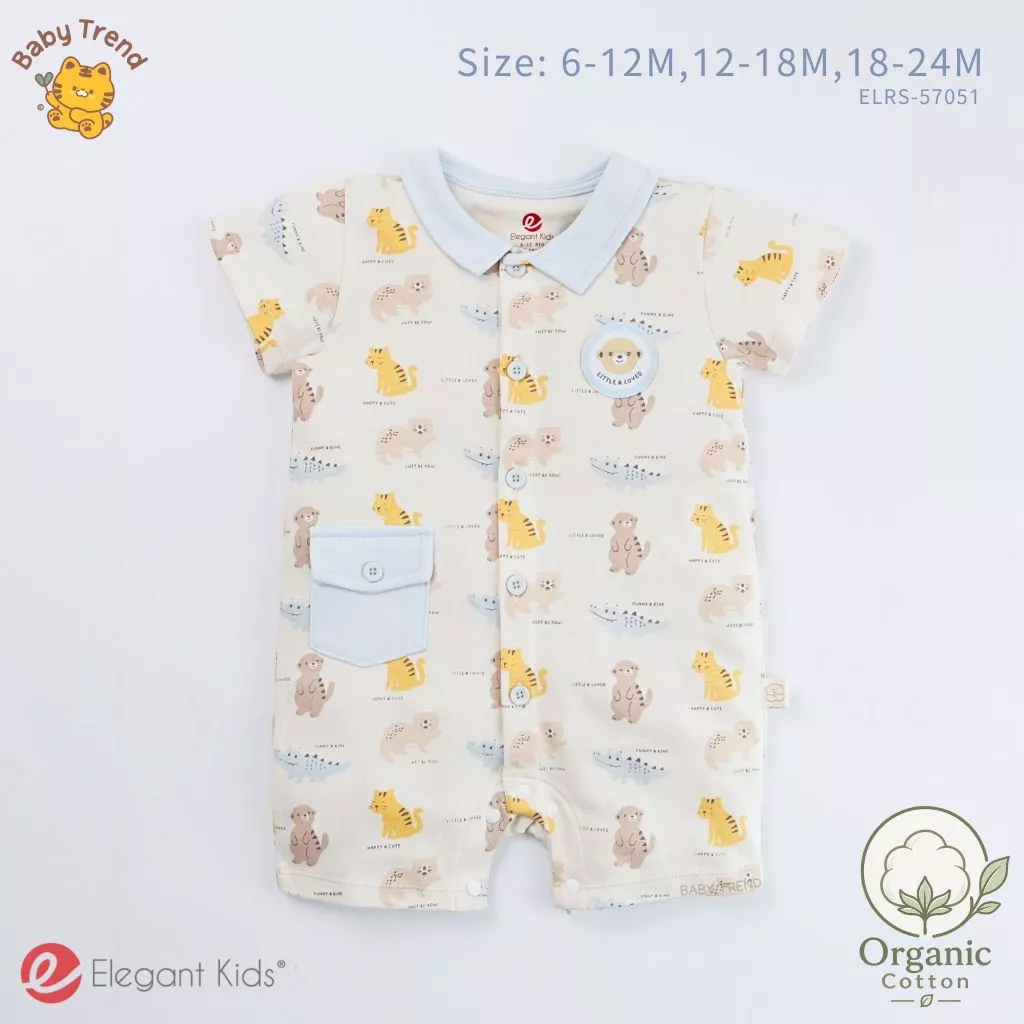 Elegant Kids ชุดลูกชาย 6-18 เดือน รอมเปอร์สั้นกระดุมหน้า Organic Animal Collection | Baby trend